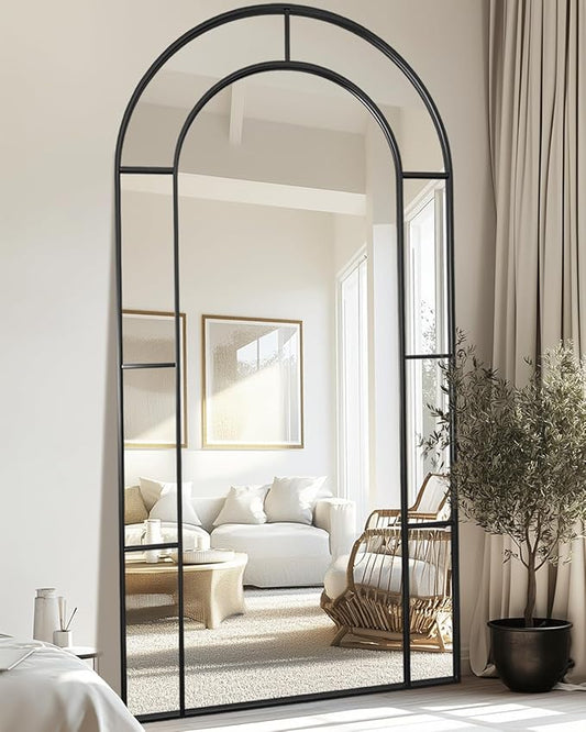 Antok 81" x 41" Full Length Mirror, Floor Mirror Arched Window Decorative Mirror, Metal Framed Decor Farmhouse Floor Mirrors Art Pane Mirrors Wall Decor for Bedroom, Living Room, Entryway Black