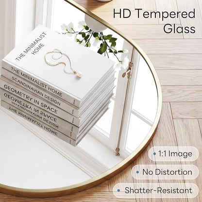 Sweetcrispy 24" x 36" Gold Bathroom Mirror for Wall, Oval Wall Mirror with Metal Frame, Tempered Glass, Modern Vanity Mirror for Over Sink, Living Room, Bedroom, Entryway, Horizontal or Vertical