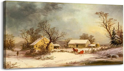 crmotu Winter Wall Art, Canvas Wall Art Landscape, Large Wall Decor, Rustic Farmhouse Wall Decor, Warm Country Vintage Paintings for Living Room Bedroom Above Bed Hallway Office Art Prints 24"X48"