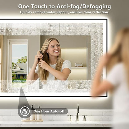 66x36 Inch LED Bathroom Mirror with Lights (Front Lit and Backlit) Black Framed Lighted Vanity Mirror for Bathroom Wall Dimmable Anti-Fog Memory Tempered Glass Horizontal/Vertical