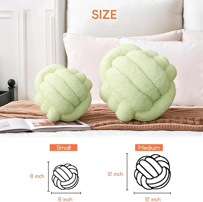 Knot Pillow Ball Plush - Decorative Throw Pillows for Bed Relieve Stress, Round Knot Cushion for Sofa Decor Pet Toy, Sage Green 8 inch