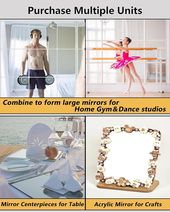 Unbreakable Mirror Tiles, 8PCS 14”x12” Peel And Stick on Mirror for Wall Mirrors Decorative, Toddlers for Kids Bedroom, Plastic Gym Frameless Door Small Adhesive Mirrors for Classroom Decor Stickers