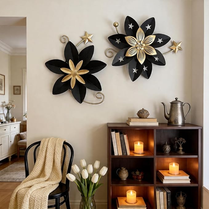 LIFFY Metal Leaf Wall Art (Black & Gold 2)