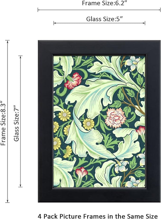 5x7 Picture Frame Set of 4 Made of Solid Wood Photo Frame with Real Glass for Pictures 4x6 with Mat or 5x7 Without Mat, Wall Mount or Tabletop Gallery Photo Frames in Black