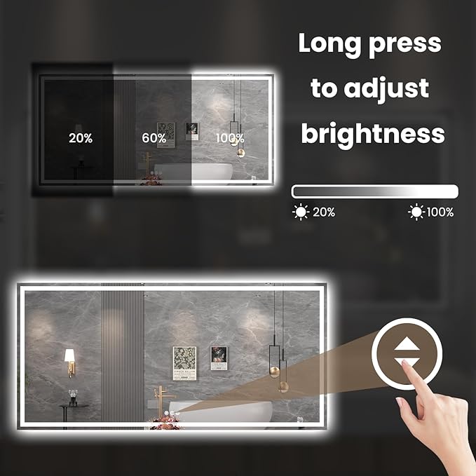 Snowdool 88"X38" LED Bathroom Mirror with Front Lights and Backlit, Anti-Fog, Dimmable, Shatter-Proof Tempered Glass, Lighted Bathroom Vanity Mirror for Wall with 3 Colors, Memory Function