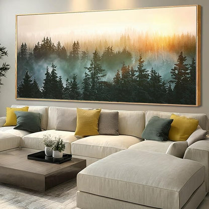 SDYA Misty forest Sunrise Wall Art, Black Tree Landscape Canvas Artwork, Large Nature Scenery Decor for Living Room Dining Room Office 40"x86"