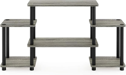 Furinno Turn-N-Tube No Tools Entertainment Center, Round Square Corner, French Oak Grey/Black