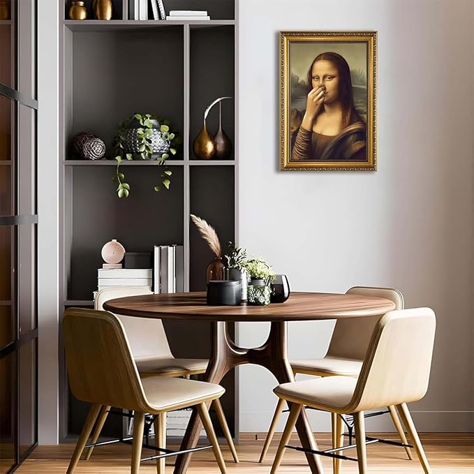 WZGZXU Vintage Gold Framed Wall Art Monalisa Holding Her Nose Wall Decor Monalisa Bathroom Canvas Art Funny Toilet Pictures Humor Imitation Paintings Ptints For Toilets Bathroom