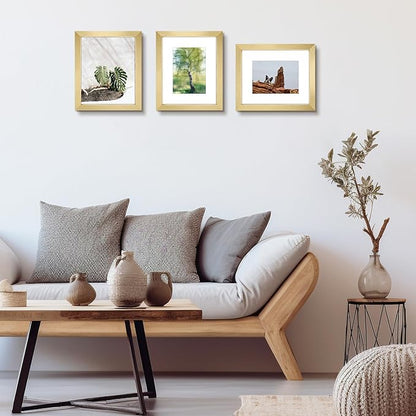 Golden State Art, 8x10 Picture Frame Set of 3 - Matted to 5x7 Photo - Engineered Wood Gallery Frame Set - Wall Mounting or Tabletop Display (Gold, 3 Pack)