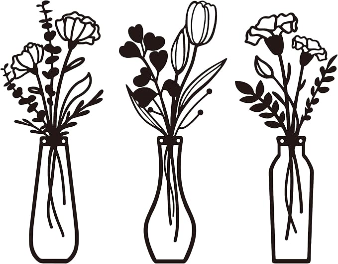 Metal Flowers Wall Arts 3 Pieces Black Metal Wall Decor Minimalist Art Wall Decor for Indoor Bedroom Living Room Bathroom Kitchen. (black1)