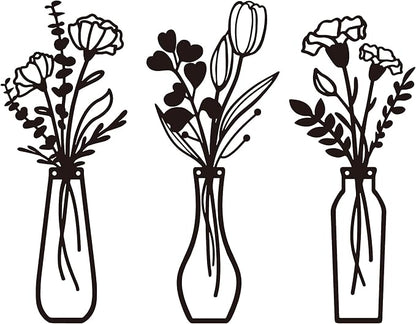 Metal Flowers Wall Arts 3 Pieces Black Metal Wall Decor Minimalist Art Wall Decor for Indoor Bedroom Living Room Bathroom Kitchen. (black1)