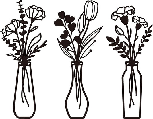 Metal Flowers Wall Arts 3 Pieces Black Metal Wall Decor Minimalist Art Wall Decor for Indoor Bedroom Living Room Bathroom Kitchen. (black1)