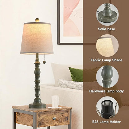 Lamps Set of 2 Modern Farmhouse Table Lamp Bedside Reading Lamps Living Room End Tables Set Lamps for Night Stands Bedroom Night Lamp,High 26.25 Inch,Turquoise,With Fabric Lamp Shade,Bulb Not Included
