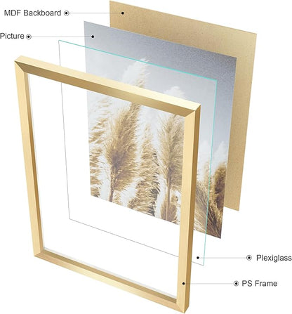ArtbyHannah Gallery Wall Frame Set, 8 Pack Picture Frames Collage Wall Decor with Neutral Pampas Grass Art for Living Room, Assorted Size Including 11"x14", 8"x10", 5"x7"(Gold Frame)