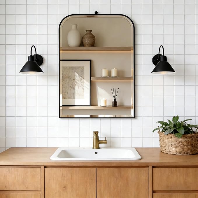 POZINO Bathroom Beveled Mirror, 20"x30" Rectangle Vanity Mirror for Over Sink, Modern Rounded Corner Oblong Mirrors, Aesthetic Wall Mirrors for Bedroom Living Room Entryway Fireplace
