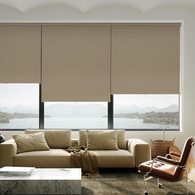 LazBlinds Cordless Cellular Shades, Blackout Privacy Honeycomb Shades for Home, Thermal Insulation Noise Reduction Blinds for Windows, 42'' W x 64'' H, Taupe