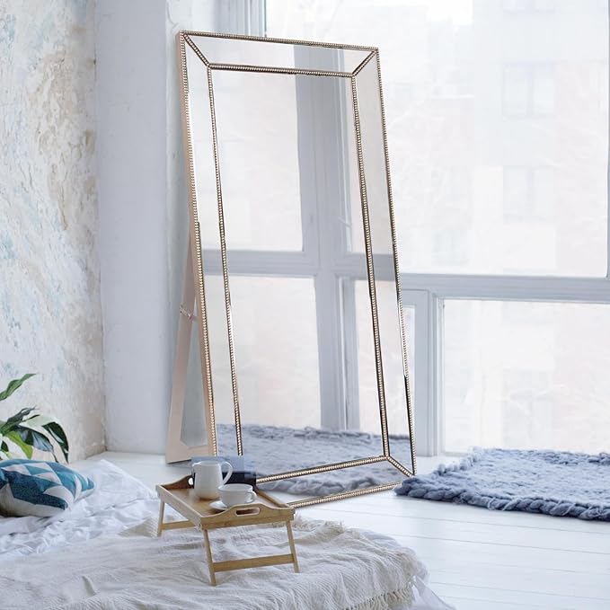 Howard Elliott Titus Silver Oversized Full Length Mirror with Stand, Large Free Standing or Leaning Wall Mirror, Full Body Floor Mirror with Stand for Bedroom & Living Room, 70 x 30 Inch