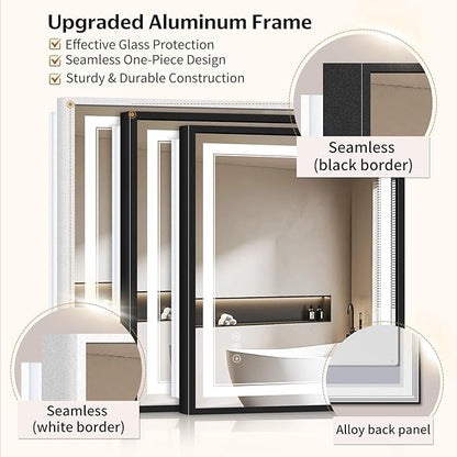 30"x50" LED Bathroom Mirror with Lights, Front & Backlit, Anti-Fog, Dimmable, 3 Color Temperature, CRI 90+, LED Mirror for Bathroom with Premium Full Aluminum Frame, Touch Control with Memory
