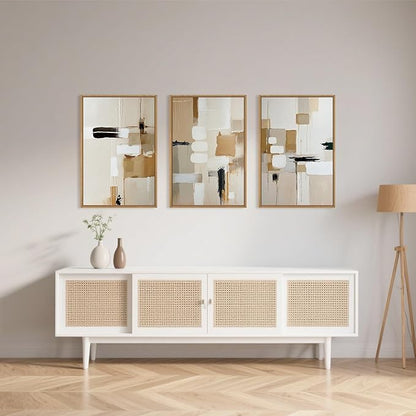Large Abstract Beige Framed Canvas Wall Art Set, Neutral Textures Wall Decor, Warm Minimalist Shapes Wall Painting, Modern Neutral Art Prints for Living Room, Bedroom, Office - 24"X36"X3