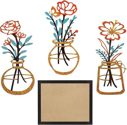 Metal-Wall-Decor Living Room - 3 Pcs Metal Bathroom Wall Art Floral Vase and Picture Frame for Decoration- Hanging Display Wall Decor Art for Home Dining Room Bedroom Kitchen Farmhouse,Orange