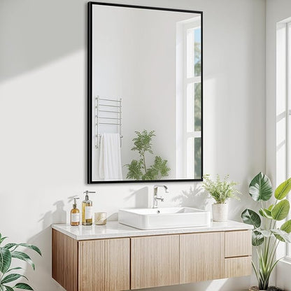 Antok 24x36 Black Metal Framed Bathroom Mirror, Wall Mirror with Rect Corners, Vanity Mirror for Over Sink, Anti-Rust Tempered Glass, Horizontal/Vertical Hanging for Bathroom, Living Room, Entryway