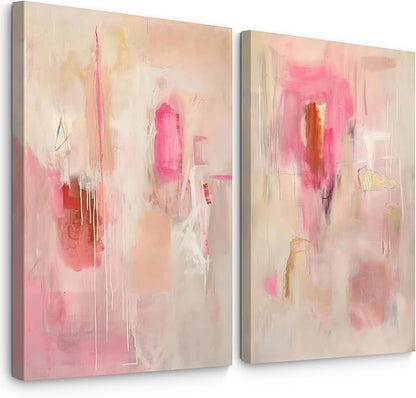 Tocliky Abstract Wall Art Neutral Modern Canvas Painting Decor Pink Beige Minimalist Wall Art Contemporary Abstract Poster Artwork for Living Room Bedroom 16x24 Inch Wrapped Canvas Set of 2