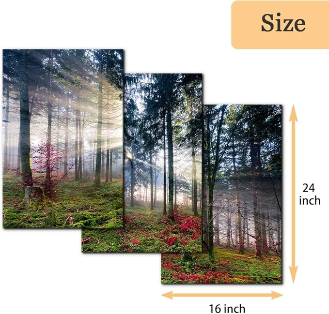 Pacimo 3 Pieces Canvas Wall Art Nature Landscape Sunrise Trees Pictures Painting Prints on Canvas Wall Decoration for Living Room Forest Framed Modern Artwork for Bedroom and Home Decor - 16"x24"x3