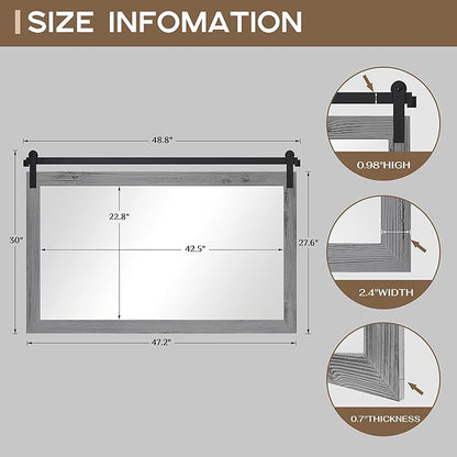 COGOOD Farmhouse Bathroom Mirror - 49 x 30 Large Rectangle Barn Door Mirror for Vanity, Bedroom, Living Room Wall Decor (Grey)