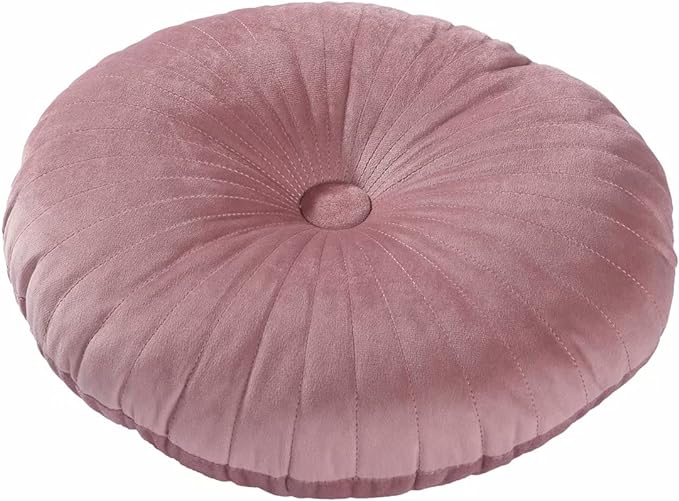 HLOVME Round Pillow Cushion for Couch Velvet Decorative Small Throw Pillow Solid Color for Living Room Bed Floor 13.7”, Dusty Pink