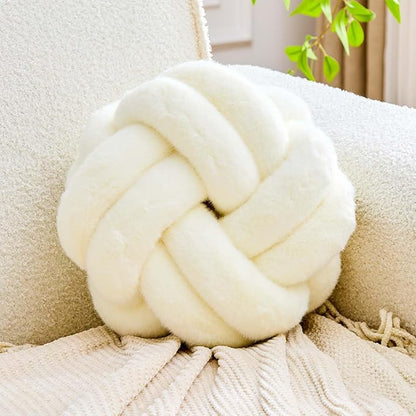 Knot Pillow Ball, Soft Home Decorative Throw Pillows Cushion, Round Changeability Knotted Pillows, Modern Home Handmade Cushions for Bedroom, Sofa, Couch (8 Inch, Ivory)