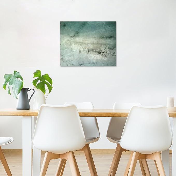 LB Green Abstract Wall Art Green Abstract Teal Abstract Minimalist Canvas Wall Art Modern Aesthetic Wall Decor for Bedroom Bathroom Living Room Framed Artwork Ready to Hang 12L x 12W