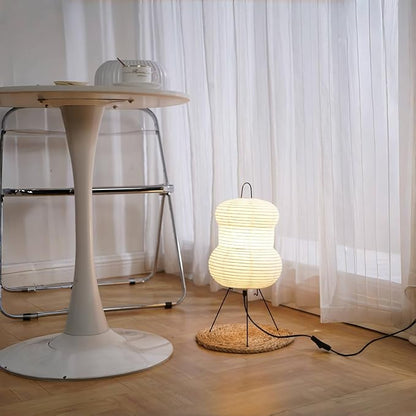 Japanese Noguchi-Inspired Table Lamp – Zen Rice Paper Lantern, Warm Light for Bedroom, Living Room, or Office, Modern Japandi Decor (Hourglass)