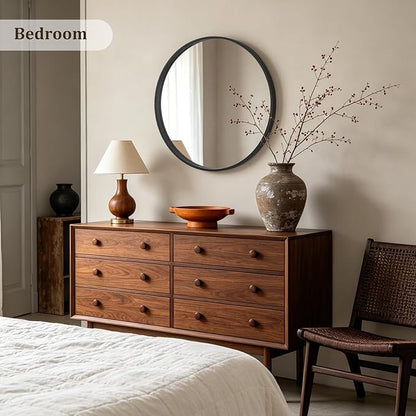 HOMECOOKIN Round Wood Mirror 28 inch Circle Mirror, Rustic Farmhouse Wooden Framed Decorative Wall Decor, Vanity Wall Mirror for Bathroom, Bedroom, Entryway, Living Room (Black)