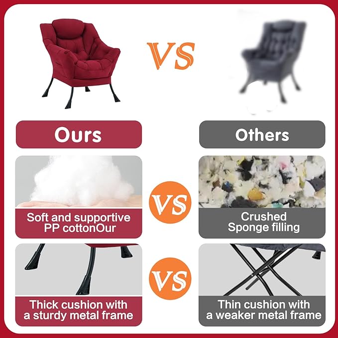Lazy Chair, Large Accent Chair, Modern Comfy Armchair, Burgundy Chair for Living Room Bedroom Dorm Room Office Apartment Reading Relaxing Use