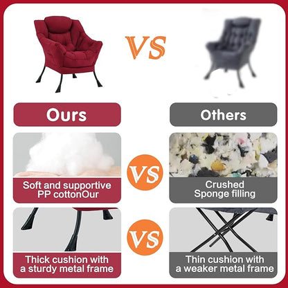 Lazy Chair, Large Accent Chair, Modern Comfy Armchair, Burgundy Chair for Living Room Bedroom Dorm Room Office Apartment Reading Relaxing Use