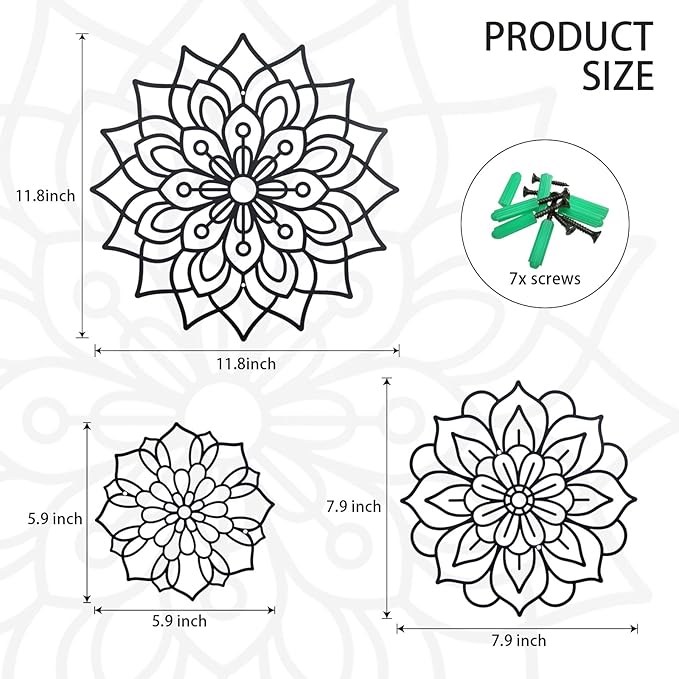 OYEFLY 3 Pieces Metal Flowers Wall Decoration,Flower Art Wall Decor Farmhouse Wall Decor (Black style2)