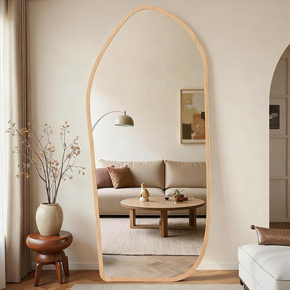 Suidia Full Length Mirror, Oversized Floor Mirror with Solid Wood Frame, Large Standing Mirror for Bedroom Living Room, Wood Art Style, Light Walnut, 74" L x 32" W