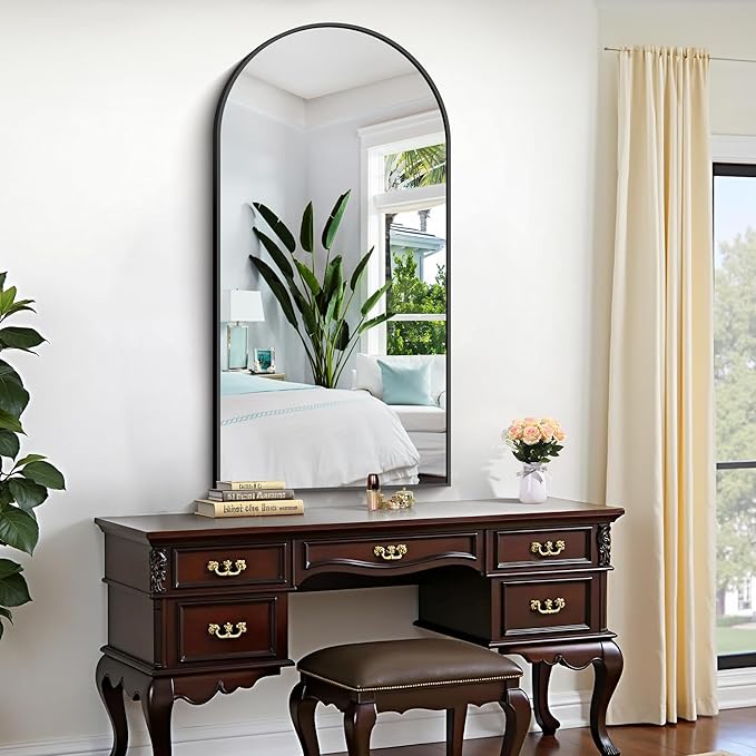 CIRCUMI Arched Wall Mirror, 24"x48" Black Arched Mirror with Tempered Glass, Metal Frame, Large Size for Bathroom, Living Room,Entryway,Over Sink, Arch Mirror for Decor,Shatterproof&Crystal-Clear