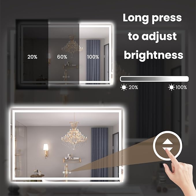 Snowdool 48"X40" LED Bathroom Mirror with Front Lights and Backlit, Anti-Fog, Dimmable, Shatter-Proof Tempered Glass, Lighted Bathroom Vanity Mirror for Wall with 3 Colors, Memory Function