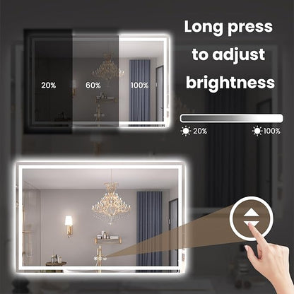 Snowdool 55"X30" LED Bathroom Mirror with Front Lights and Backlit, Anti-Fog, Dimmable, Shatter-Proof Tempered Glass, Lighted Bathroom Vanity Mirror for Wall with 3 Colors, Memory Function