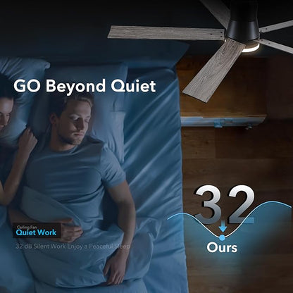 60 Inch Ceiling Fans with Lights and Remote,Flush Mount Black Ceiling Fan with 5 Blades,6 Speed Reversible DC Motor,3CCT Dimmable LED-Low Profile Design for Bedroom, Living room & Covered Outdoor