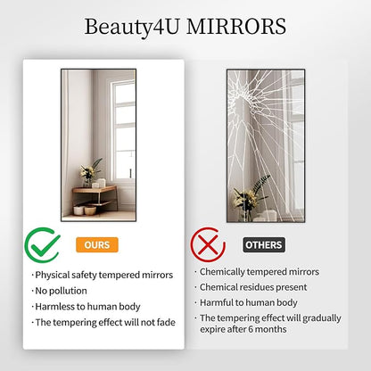Beauty4U 71" x 32" Full Length Mirror with Stand, Large Floor Mirror for Bedroom, Wall Mounted or Leaning Full Body Mirror, HD Tempered Glass Dressing Mirror for Outfit Check & Home Decor, Black