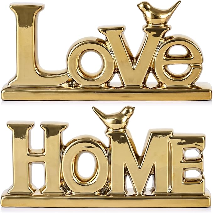 XMGZQ Love Sign Decoration,Gold Love Signs for Home Decor Statue,Gold Bird Sculpture Personalized Love Decor,Gold Style Figurine Decorative Ornaments for Living Room,Bedroom,Desktop (2 Pcs, Gold)