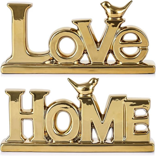 XMGZQ Love Sign Decoration,Gold Love Signs for Home Decor Statue,Gold Bird Sculpture Personalized Love Decor,Gold Style Figurine Decorative Ornaments for Living Room,Bedroom,Desktop (2 Pcs, Gold)