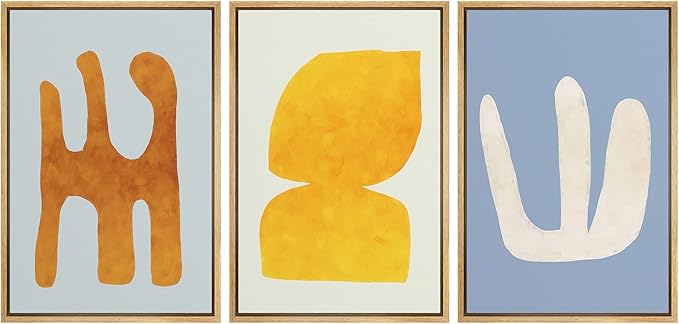 SIGNLEADER Framed Canvas Print Wall Art Set Multicolor Pastel Geometric Mid-Century Figure Abstract Shapes Illustrations Modern Art Boho Decorative for Living Room, Bedroom, Office - 16"x24"x3 NATURAL