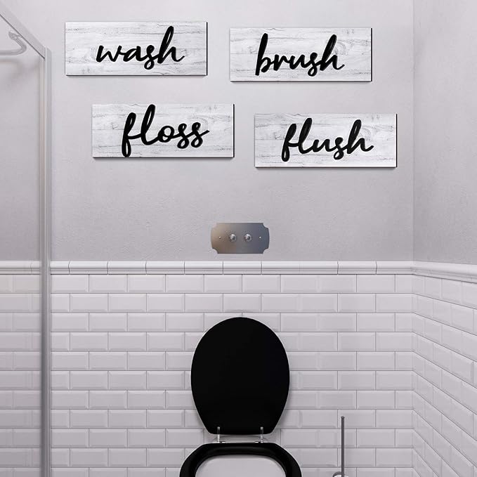 Jetec 4 Pieces Farmhouse Bathroom Wall Decor Wash Signs Rustic Hanging Wooden Signs Primitive Wall Arts Vintage Country Wooden Decorations for Home Room Bathroom(White)