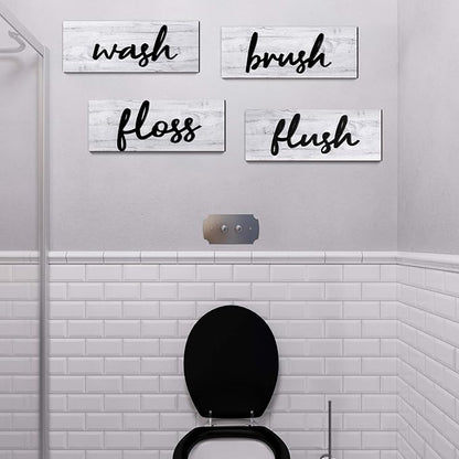 Jetec 4 Pieces Farmhouse Bathroom Wall Decor Wash Signs Rustic Hanging Wooden Signs Primitive Wall Arts Vintage Country Wooden Decorations for Home Room Bathroom(White)
