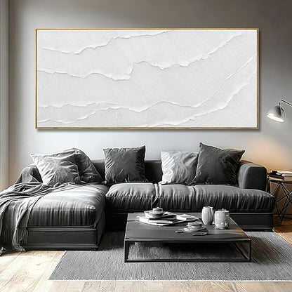 WINKAILIN White Wave Wall Art Textured Canvas Hand-drawn Minimalist Pictures Modern Oversized Painting Extra Large Artwork for Living Room Office Hallway Home Decoration 32x70 Inch
