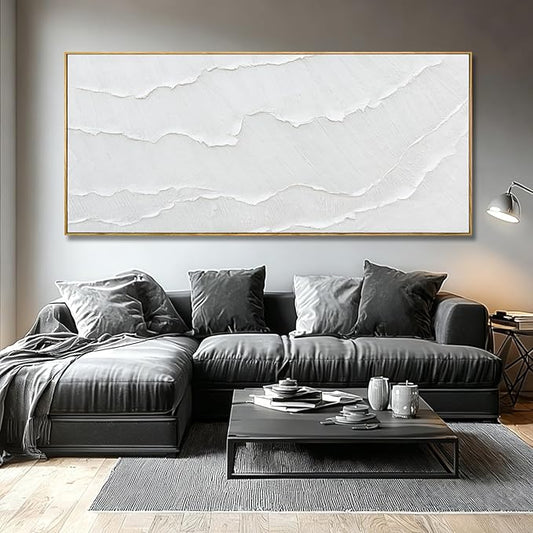WINKAILIN White Wave Wall Art Textured Canvas Hand-drawn Minimalist Pictures Modern Oversized Painting Extra Large Artwork for Living Room Office Hallway Home Decoration 32x70 Inch