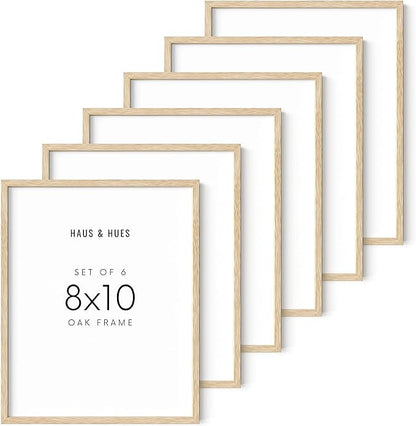 HAUS AND HUES Beige Oak Wood 8x10 Picture Frame - Modern Wood Wall Art Display - Lightweight 8x10 Frame for Art Prints, Photos, Posters - Ready-to-Hang Vertically & Horizontally (Set of 6)